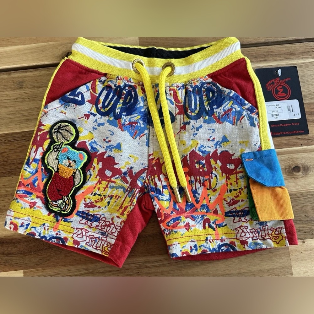 Elite Premium Denim Junior Paintball Drawstring Knit Shorts Boys Sz‎ 2-3 NWT